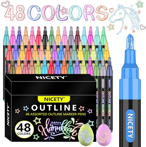 NICETY 48 Farben Glitzerstifte Mädchen - Glitzer Stifte Outline Magische Stifte Metallic Marker für DIY Zauberstifte Kinder Outline Marker Pens