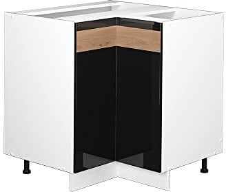 Vicco Eckunterschrank Fame-Line, Schwarz-Eiche Hochglanz/Weiß, 80.5 cm ohne Arbeitsplatte