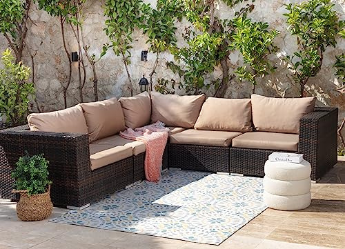 Livabliss Aveiro Indoor Outdoor Rug - Large Boho Rugs for Living Room 160x228 cm Dining, Kitchen Carpet, Patterned Neutral & Coloured Rugs, Waterproof, Stain Durable - Ivory, Blue, Mustard