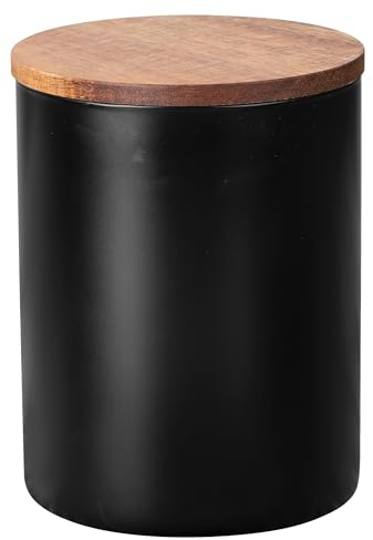WENKO Aufbewahrungsdose Mio 1,0 L, runde Dose aus Borosilikatglas mit Akazienholz-Deckel, luftdichtes Verschließen durch Silikonring, Ø 11 x 14,5 cm, Schwarz