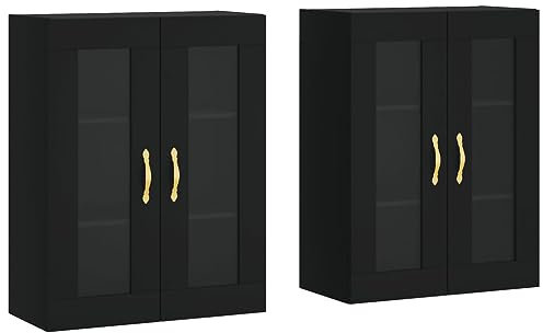 vidaXL Wandschrank 2 STK., Hängeschrank mit viel Stauraum, Sideboard für Wohnzimmer, Schrank Wandmontage Lagerschrank Kommode, Skandinavisch, Schwarz Holzwerkstoff