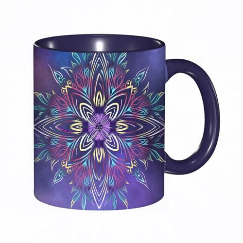 DHAEY Mug porcelaine fine Mandalas fractales espace art fleurs violettes fond géométrique carte postale méditation ethniqueMug humour pour collègue, amis, copains, frères et soeurs |Mug original avec
