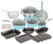 Gr8 Home 19 Piece Induction Cookware Set Non Stick Cooking Pot Frying Pan Steamer Saucepan Kitchenware Bakeware with Lids (Blue and Dove Grey)