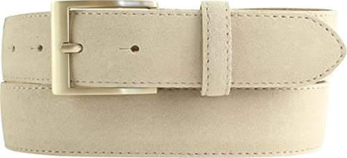 Gürtel aus Veloursleder 3,5 cm | Velour-Ledergürtel für Herren 35mm | Wildleder-Gürtel mit goldener Gürtelschließe | Beige 85cm