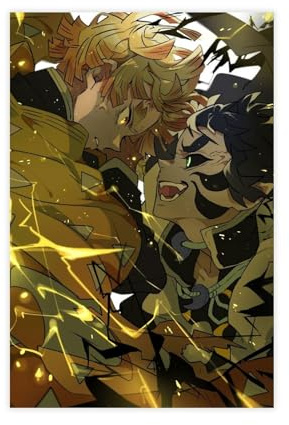 FrySky Kaigaku Vs Zenitsu Demon Slayer Poster Leinwand Poster Wandkunst Dekor Druck Bild Gemälde für Wohnzimmer Schlafzimmer Dekoration ungerahmt 30 x 45 cm