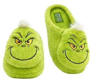 ONOMATO! Grinch Hausschuhe Herren & Damen, 3D Plüsch Pantoffeln mit Fester Sohle, Warme Kuschel Slipper in Grün, Offizieller Lizenzartikel, Lustige Weihnachtsgeschenke für Männer & Frauen
