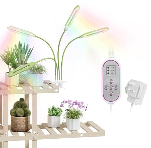Diivoo Luce per piante a spettro completo 4 teste, luce per piante da interno con supporto a 3 gambe, tubo a collo d'oca regolabile, 10 livelli di luminosità regolabili, timer 4/8/12