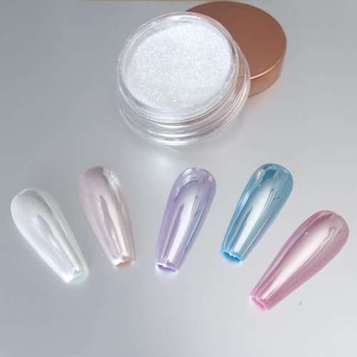 Allstarry Chrome Nail Powder, Weiß Perle Pigment Für Nägel Einhorn Iridescent Aurora Cromepulver Nägel Nails Meerjungfrau Glitzerpuder für Nail Charms Nail Art Nageldesign - Mondlichtweiß