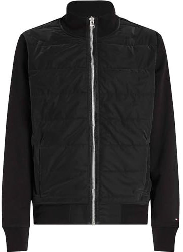 Tommy Hilfiger Herren Sweatshirt mit Reißverschluss Mix Media Zip Thru Stand Stehkragen, Schwarz (Black), XL