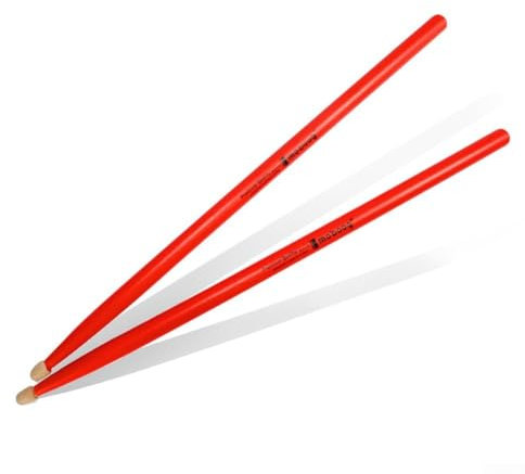 Moboog Baguettes de batterie, en bois d'érable, multicolores, pointe ovale, 5 A, 7 A, améliore le son de la cymbale (7A rouge)