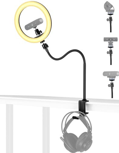 AYIZON Brio Webcam-Selfie-Lichtständer, 61 cm faltbare Halterung und 26 cm Ringlicht mit Kopfhörerhaken, kompatibel mit Logitech Brio 4K, 100, 101, 301, 300, 500, C270, C310, C505 Webcams