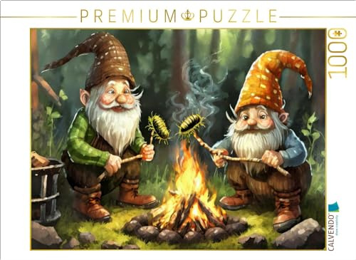 CALVENDO Puzzle Wichtel Grillen Kellerasseln am Feuer | 1000 Teile Lege-Größe 64 x 48 cm Foto-Puzzle für glückliche Stunden
