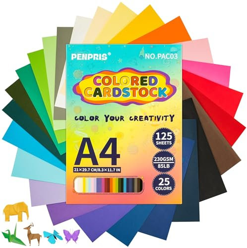 Farbiger A4-Karton, schweres Kartonpapier, 125 Blatt Karton für die Kartenherstellung, Handwerk, Scrapbooking, 25 Farben, 230 g/m² PAC03