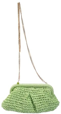 CXINLky Monedero de paja para mujer, bolso de mano con cadena, bolso cruzado de paja de verano, bolso de hombro pequeño, bolso tejido para la playa, bolso de paja, verde