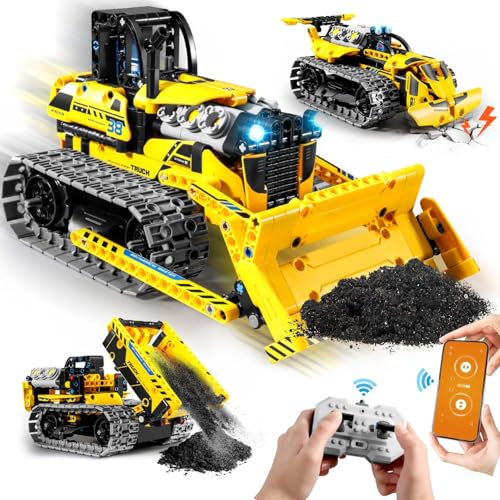 INSOON 3 IN 1 Ferngesteuertes Technik Auto Bauspielzeug Set - 452 Stück Bulldozer, Kipplaster, Raupenfahrzeug, STEM Technic Bausätze Spielzeug Geschenke für Kinder Jungen ab 6 7 8 9 10 11 12+ Jahren