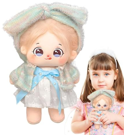 Poupangke Anime-Mädchen-Puppe, Baumwollpuppe | Süße Anime-Mädchen-Stoffpuppe | 20 cm große Baumwollpuppe mit Skelett und Kleidung, Sammelspielzeug für Geburtstag, Feiertag, Kindertag