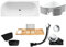 BADLAND Premium Set 6in1 Badewanne Eckwanne Acryl Weiß Wanne AVITA Rechts 150x75 cm, Made in EU + Styropor + Bambus Badewannenablage + Nackenkissen, Moderne Design, mit Ablaufgarnitur und Füßen