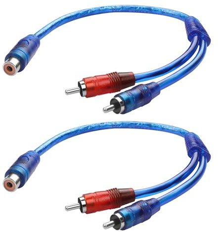 YAODHAOD Cavo splitter RCA da 20 cm, 2 adattatori RCA Y, 1 spina a 2 prese, cavo corto RCA audio, splitter per subwoofer, autoradio, amplificatore, TV (1 presa su 2 spine)