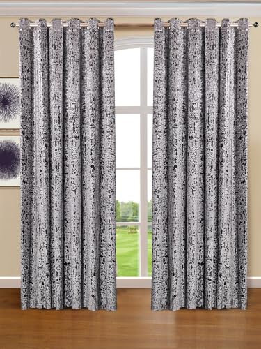 Mh Bedding Store ltd Ring Top/Eyelet Curtains Crushed Velvet Fully Lined Pair Curtain Beautiful Textured Door WIndow Curtains (Silver, 66 x 72 (167 x 183 cm))