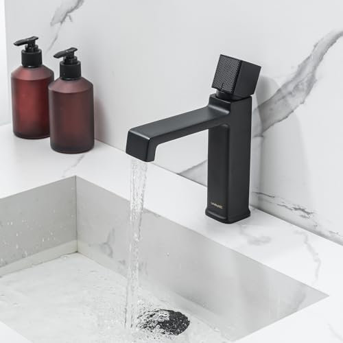 LakeBayMZC Robinet salle de bain,Robinet cascade pour lavabo,Mitigeur monocommande pour lavabo avec bec hauteur 110mm,laiton noir mat