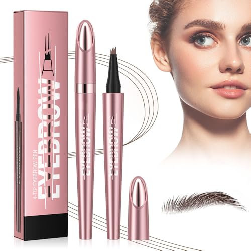 2024 New Magic Eyebrow Pencil, Microblading Eyebrow Pen with 4 Micro-Fork Tips, 3D Waterproof Microblading Brow Pen, Long-Lasting Brow for Natural Eyeliner Makeup (02# - Dark Brown)