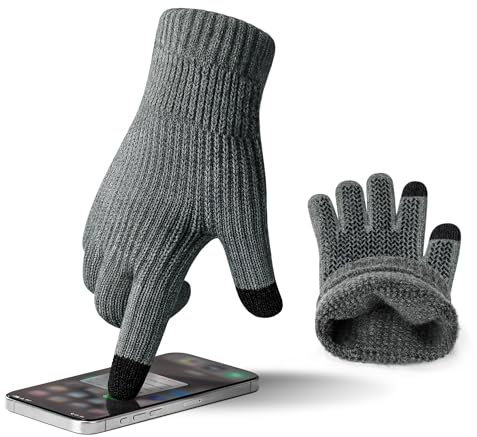 ineepor Alpaka Handschuhe Herren Damen Winter Strickhandschuhe Thermo Warme Wolle Gloves Touchscreen Dünne Grip Weich Rutschfest Flexible,Anthrazit,L