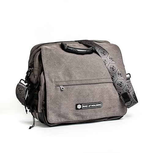 Rollacrit Messenger Bag of Holding RPG Messenger Bag - Durable Game Organizer for Dice, Books, Miniatures, Laptops, Board Games & Accessories - For Gamers, Working Professionals & Students, GRAU