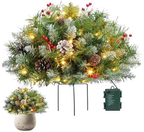 Outdoor Light Up Planter Fillers, Battery Operated Christmas Tree, Small Pre-lit Christmas Trees, Battery Powered Holiday Decor, Christmas Planter Filler with LED Lights
