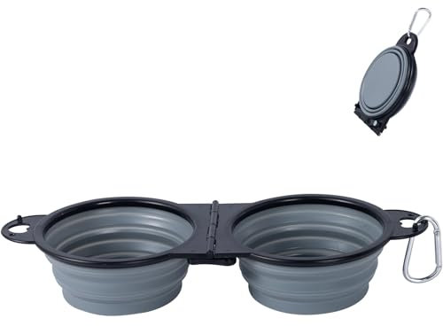 2 en 1 Pliant Bol en Plastique pour Chiens ,Non assemblé en Plastique,Une pièce moulée Design Bol d’Eau pour Chien,Bords pliés à 180 degrés Portable Gamelle de Voyage pour Chien (Gris)