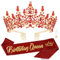Rot Geburtstag Krone Schärpe, Kristallkrone Tiara, Barock Krone, Strass Queen Crowns, Tiaras Kronen Stirnband mit Strasskamm, Für Geburtstagsgeschenk, Geburtstagsfeier