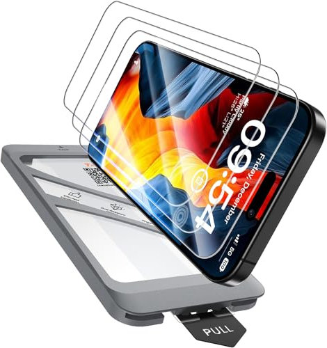TAURI 4 en 1 Protector de Pantalla para iPhone 16, 3 Pack Película de Vidrio Templado + 1 Herramienta de Instalación Libre de Polvo, Anti-Rayaduras Anti-Resplandor Sin Polvo Sin Burbujas