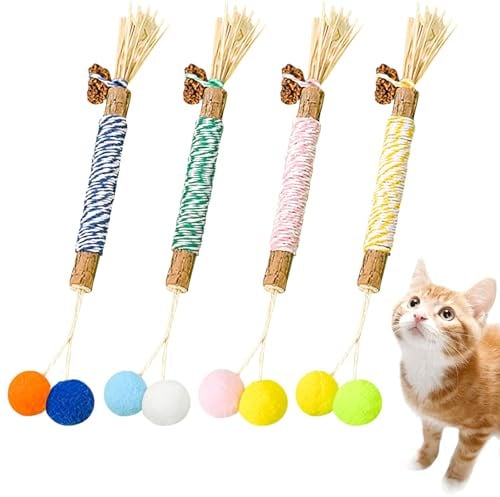 Simsky 4 Pièces Bâtonnets Herbe à Chat, Jouets de Soins Dentaires pour Chats, Bâtonnets à Mâcher Matatabi Baton Chat Jouets pour Chats Intérieur