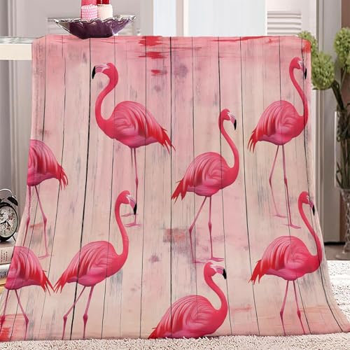 Flanelldecke, Plüsch Rosa Flanelldecke, warme Holzstreifen Flamingo 3D-Bedruckte Decke - alle Jahreszeiten Kinderbettwäsche Flanell Überwurfdecken 180 x 220 cm Geburtstagsgeschenk