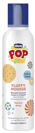 Chicco POP Fluffy Mousse Lavante Vanilla Wrap 200ml - Mousse Detergente Delicata Neonato, Profumo Vaniglia, Igiene Quotidiana, Pelle Sensibile, Bagnetto, Formula Vegana,Senza Lacrime