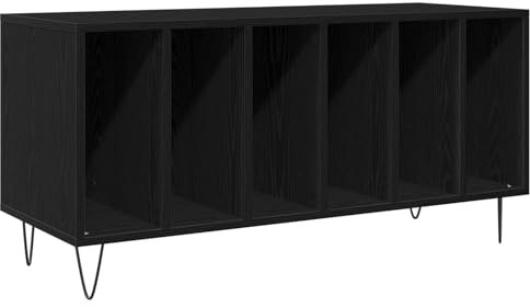 vidaXL Black Oak Engineered Wood Media Storage Cabinet - Sleek Design, Versatile Use for Living Room or Home Office