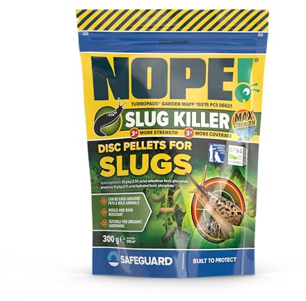 NOPE! Slug Killer Pellets for Gardens 500 m2 Coverage | Max-Strength, Rainfast & Mould-Resistant | 300g | Save Veg, Fruits & Plants | Approved for Organic Gardens