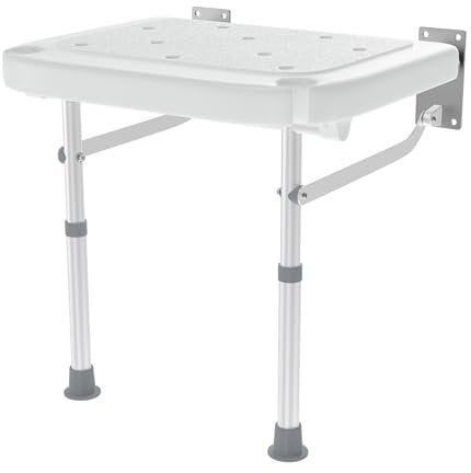 VANCHEMO Duschsitz für Wandmontage Klappbar Duschstuhl Duschklappsitz Duschhocker Duschstuhl mit Duschhalterung, Rutschfester Sitz, mit Drainage & Platzsparender Höhenverstellbar für Senioren, Typ O