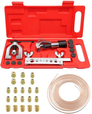 RUIZHI Outils D'éVasement De Tuyaux de Freins, 7,62 m de Ø 4,75 mm, avec Coupe Tube Cuivre,16 Raccords + 5 Connecteurs, Idéal pour Les Systèmes de Freinage Hydrauliques de Voiture