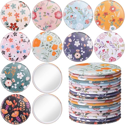 Briwooody 20 Pcs Retro Floral Compact Mirrors 2.76 Inch Makeup Mirror