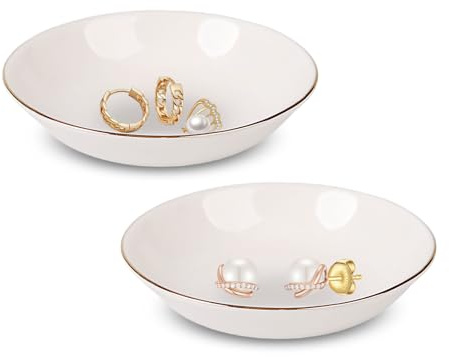 MerwDeeyt 2Pcs Round Gear Trinket Dish 10cm Ring Holder Dish | Ceramic Decorative Ring Tray, Key Bowl, Small Jewellery Tray, for Christmas, Wedding Rings Earrings, Necklace Organizer