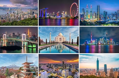 Postkarten-Set Asien - 9 Karten / Ansichtskarten / Grußkarten | Fotos Bilder aus Hongkong Shanghai (China) Kuala Lumpur Bangkok (Thailand) Tokio (Japan) Singapur Taipeh Indien (Taj Mahal)