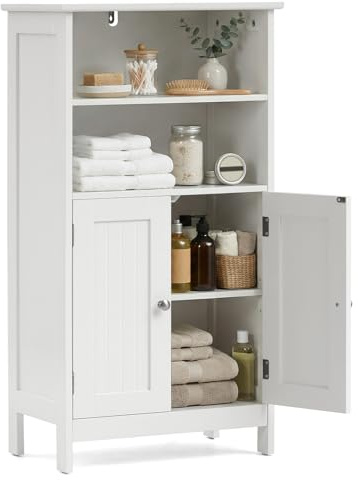 MAXLEAD Freestanding Bathroom Storage Cabinet, White Cupboard for Living Room, Hallway, Kitchen
