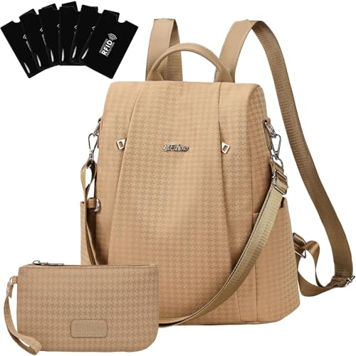 Eshow Rucksack Damen Klein, Anti-Diebstahl Kleiner Cityrucksack Tagesrucksack Elegant, 3 in 1 Rucksacktasche mit Clutchbag & RFID Blocker Modern für Pendeln Schule Arbeit Reise Grau
