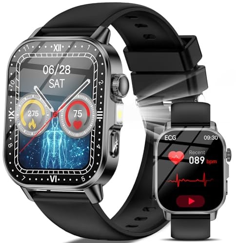 Marsyu Smartwatch Herren mit EKG/BMI/HRV/Harnsäure/LED-Licht, 2,0 Zoll Gesundheitsuhr mit 24H Blutdruckmessung, SpO2, Pulsuhr, Körpertemperatur, Schlafmonitor, SOS-Notruf, kompatibel mit iOS Android