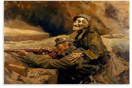 Poster Soldaten und Tod von Hans Larwin, dekorativer Maldruck, Bild, Leinwand, Wandkunst, Schlafzimmer, Büro, Wohnzimmer, Dekoration, 40 x 60 cm