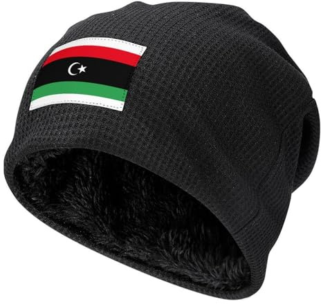 Warme Wintermütze mit Libyen Flagge Unisex Modisch Gestrickt Innenfutter aus Fleece Warme Mütze für Erwachsene Kaltes Wetter Strickmützen für Herren Damen