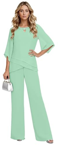 JAEDEN Hosenanzug Damen Elegant 2 Teiler Chiffon Kurzarm Brautmutter Hosenanzüge für Hochzeit