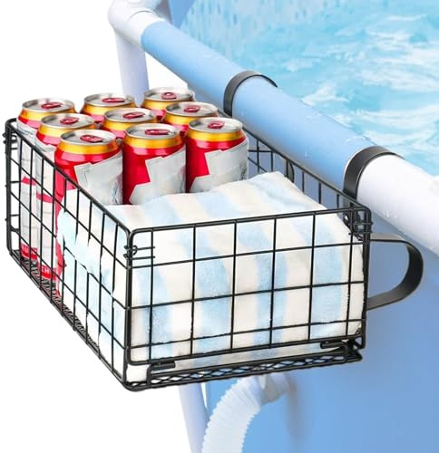 Generico Panier de rangement pour piscine - Récipient métallique à sol | Support en filet pour serviettes, boissons, jeux de plage | accessoire pour piscines hors sol, mobilier extérieur