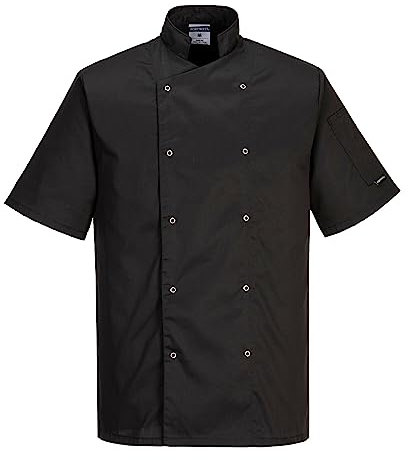 Portwest C733 Moderne Leichte Cumbria Kurzarm Kochjacke Schwarz, M