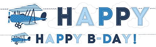 PartyDeco Boy's Birthday Banner Flugzeug Party hängende Dekoration Happy Birthday